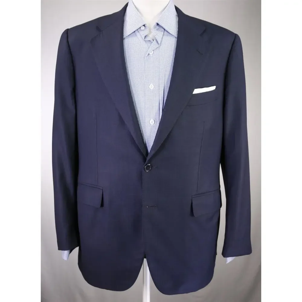Loro Piana Bespoke Tailored Navy Blue Birdseye Woven Super 150's Wool Blazer 42R